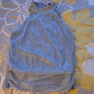 White House Black Market Silver Metallic Halter Cami